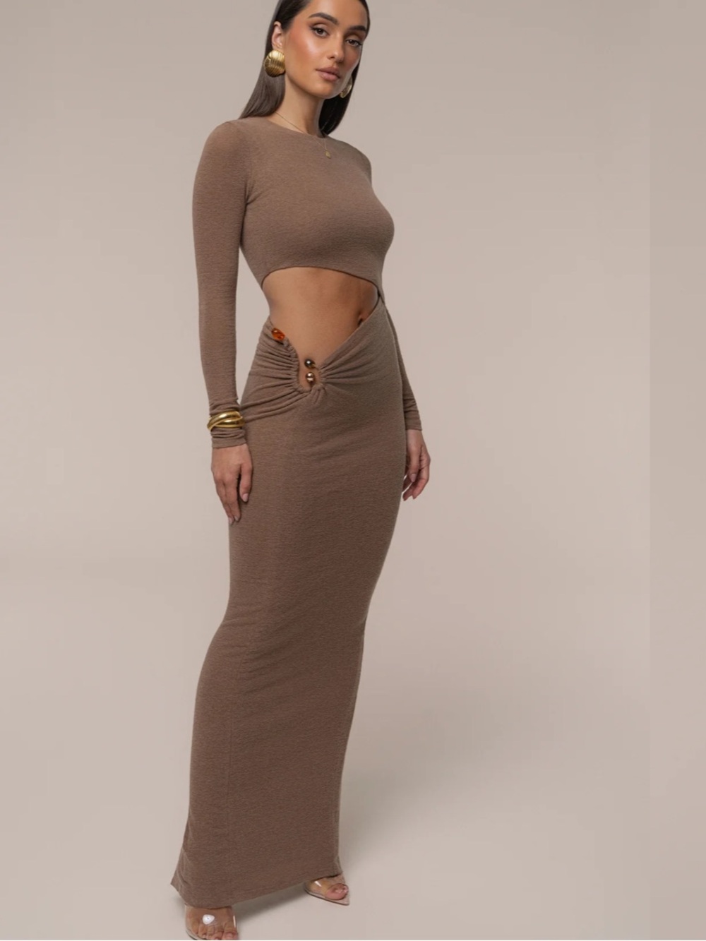Sculpted Cutout Maxi Dress in Taupe